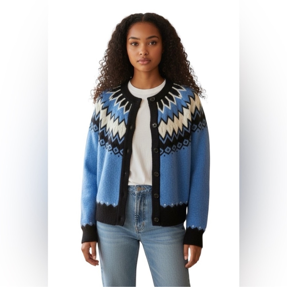 Joie Blue Black White Patterned Knit Cardigan